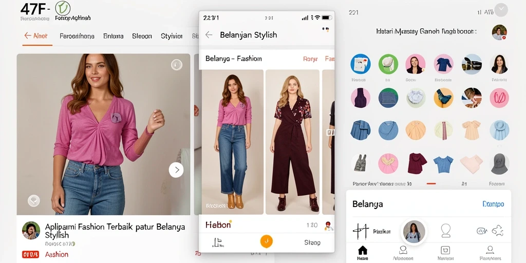 Antarmuka aplikasi Fashion 47F yang modern dan mudah digunakan.