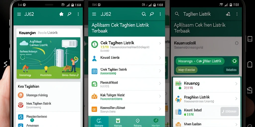 Antarmuka aplikasi JJ62 untuk cek tagihan listrik yang mudah digunakan.