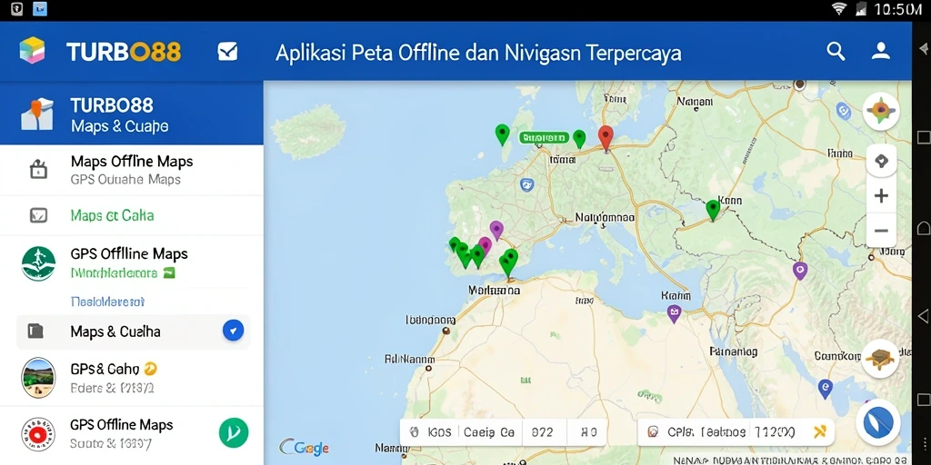 Antarmuka TURBO88 yang sederhana dan efektif untuk navigasi peta offline.
